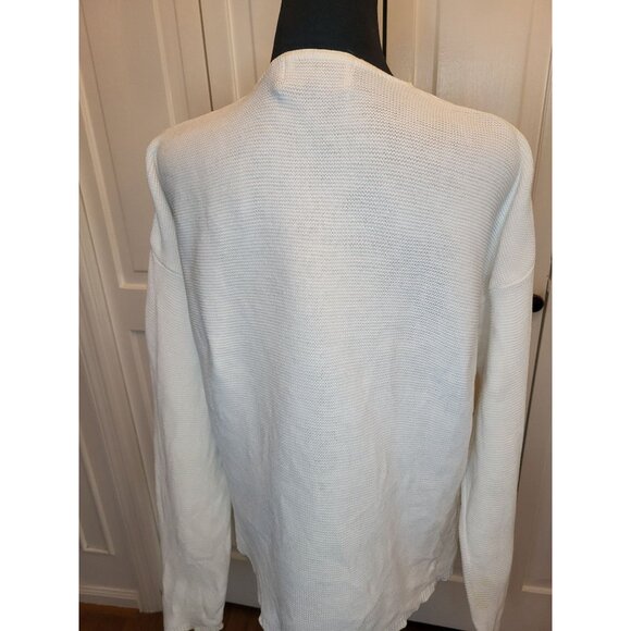 Vintage 90s White Cotton Cardigan Classic Blues L Minimalist Cottage Fairy Retro - Picture 2 of 11